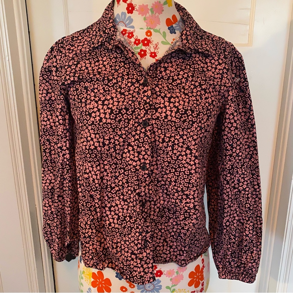 Poofy Sleeve Pink Floral Blouse